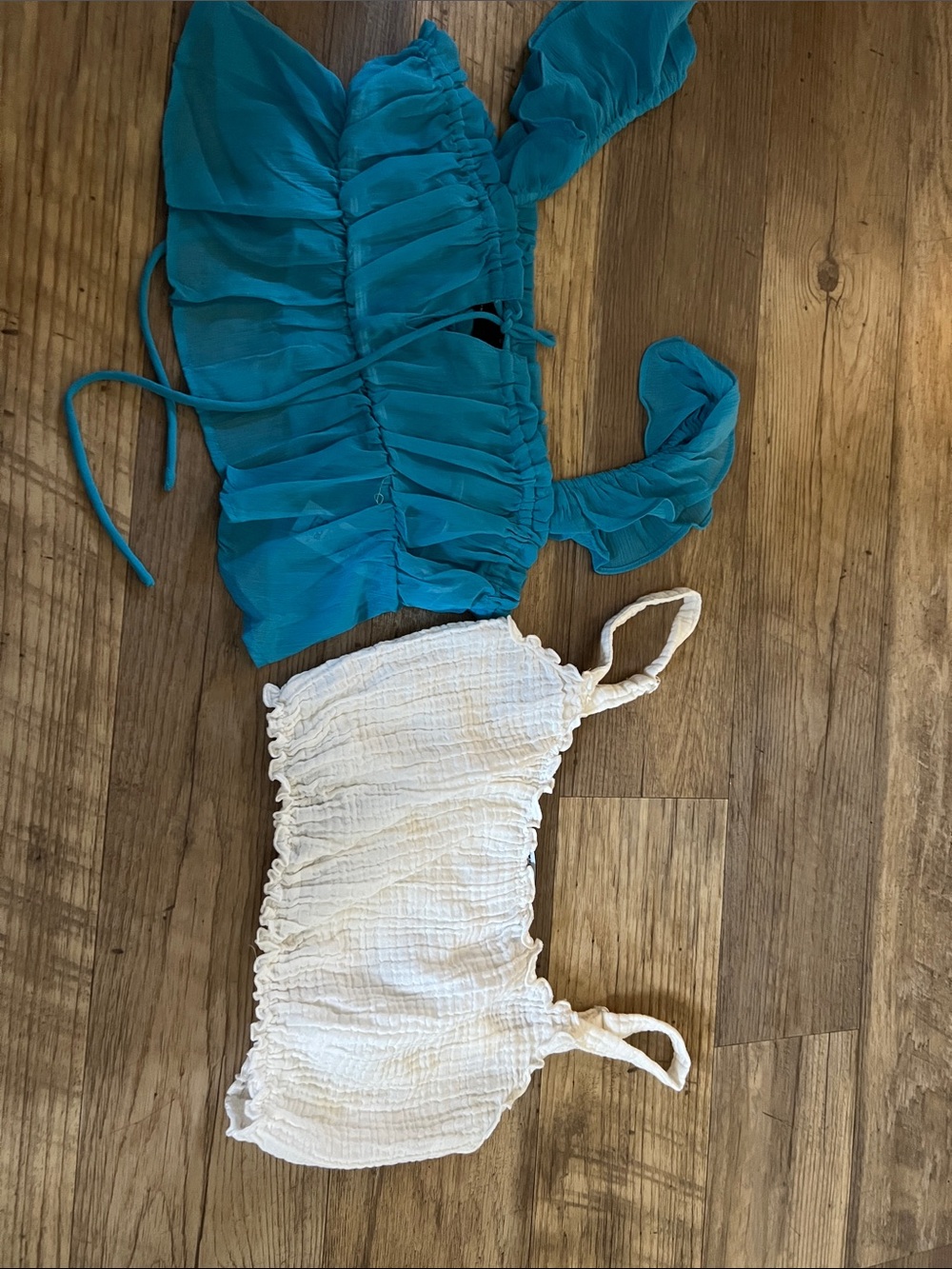 ASOS Teal Ruffle Tie Crop Top & White Smocked Cami Set